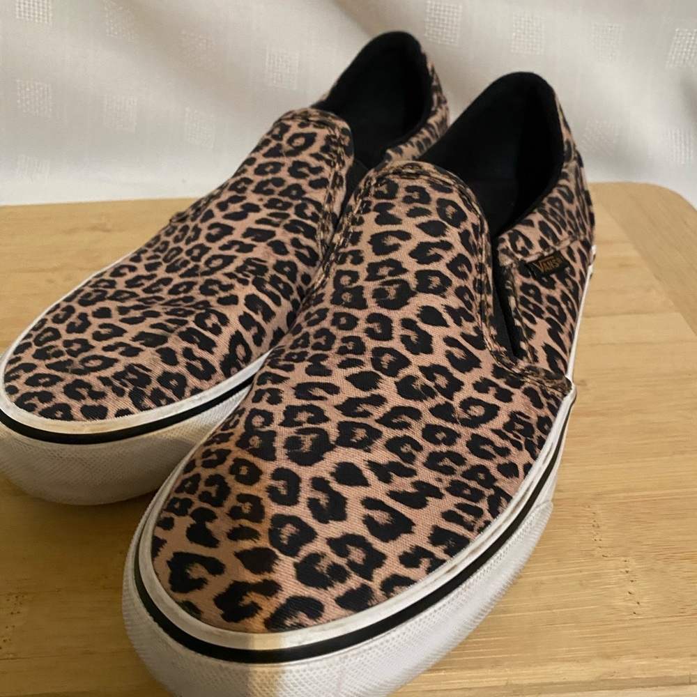 VANS Asher Deluxe Slip On Shoes Ortholite Cheetah Leopard Print Women's Sz 9